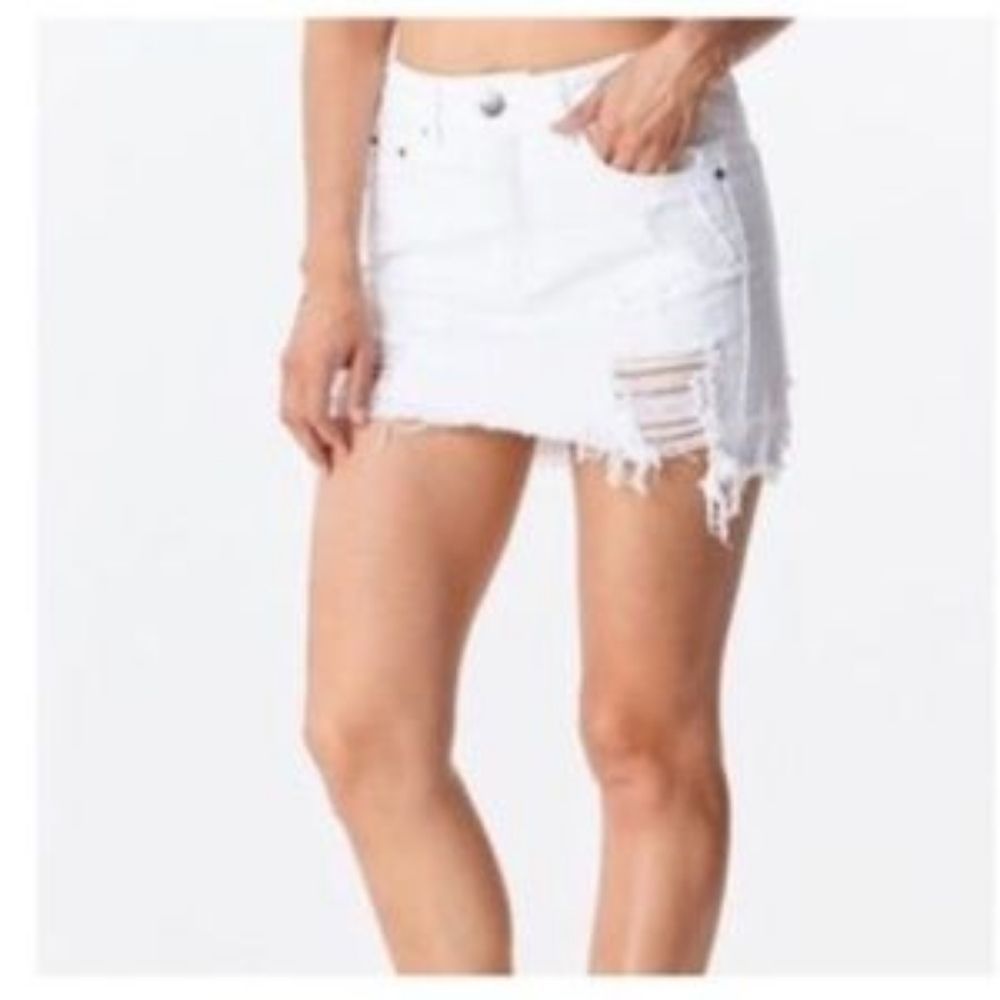 Litz Distressed Frayed Hem 100% Cotton Denim Mini Skirt White sz S